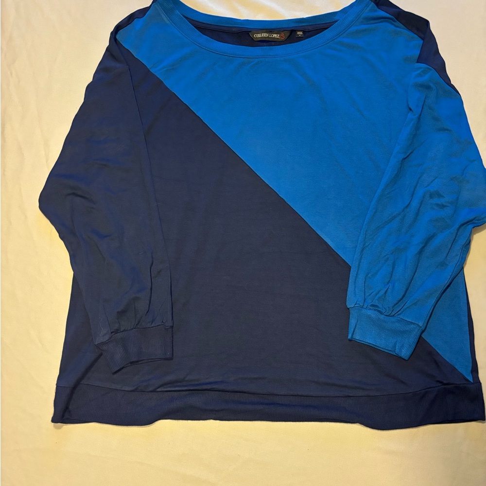 Blue Colorblock Long Sleeve Top